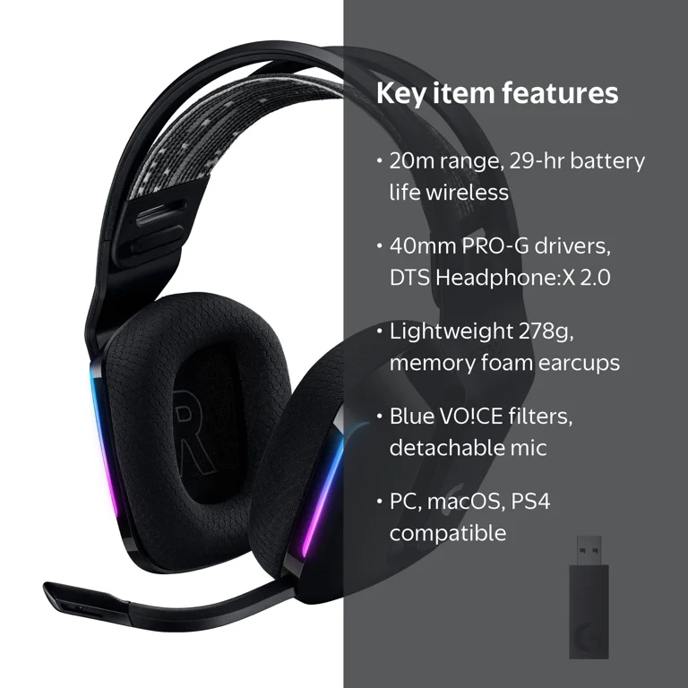 Logitech, Gaming Headset, LIGHTSPEED Wireless, RGB, Blue VO!CE mic