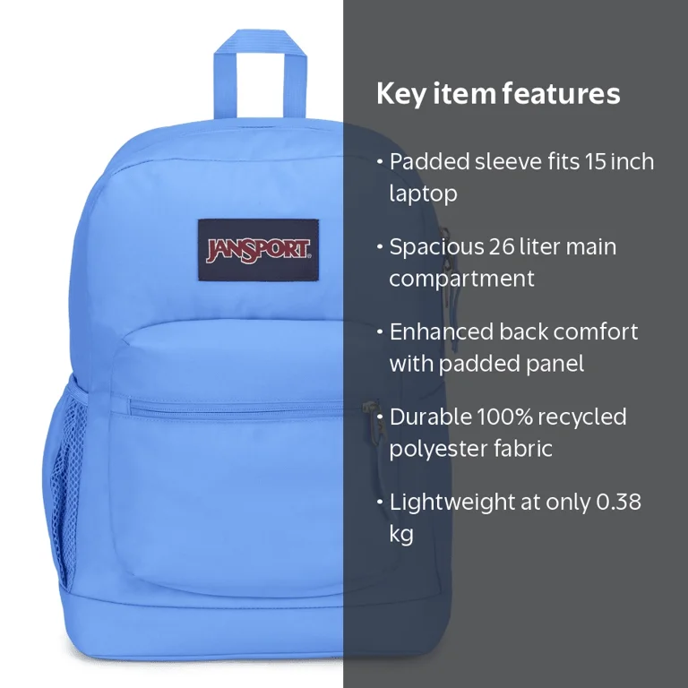 JanSport, Cross Town Plus Laptop Backpack, Blue, 17 x 12.5 x 6 in