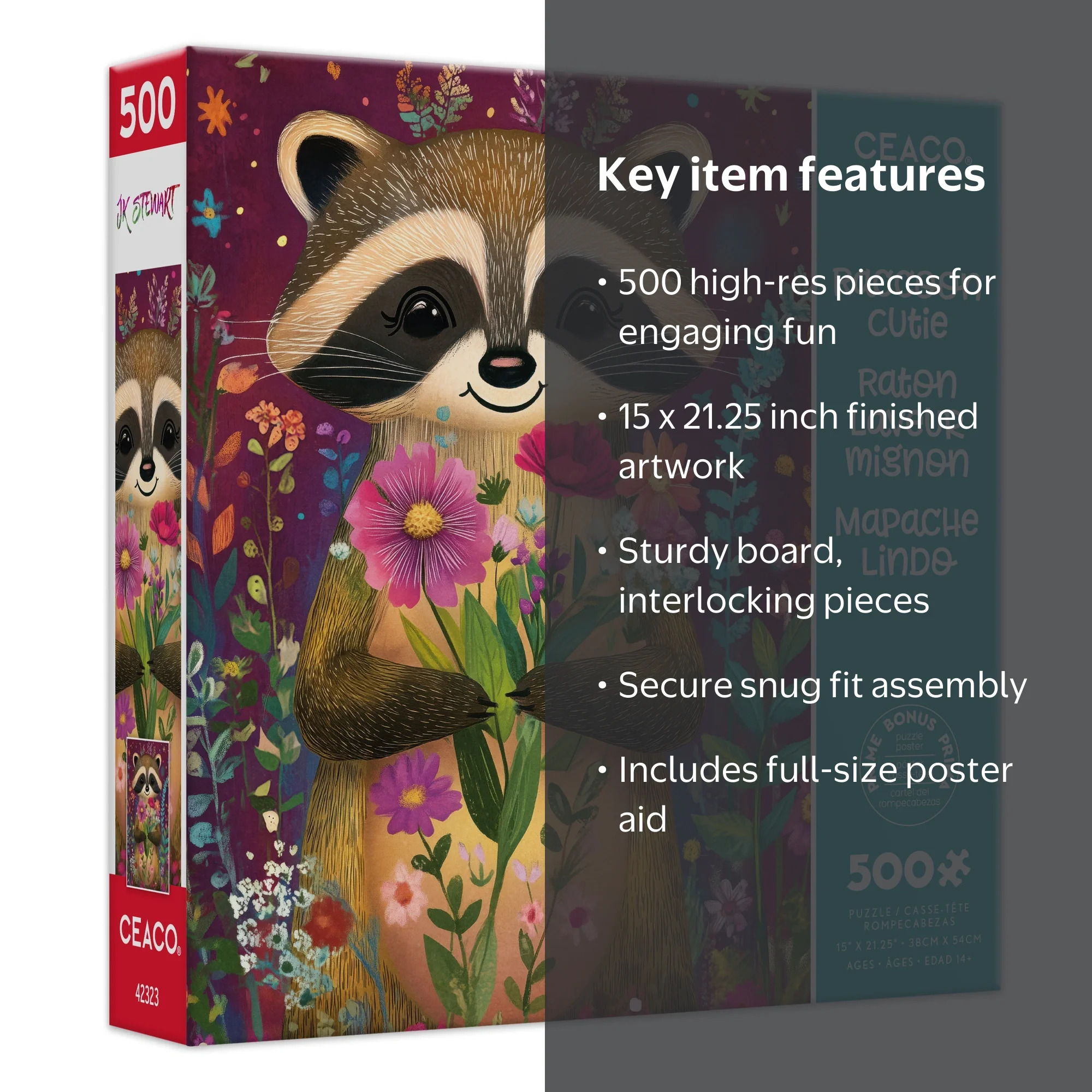Ceaco JK Stewart Durwaigh Raccoon Cutie 500-Piece Interlocking