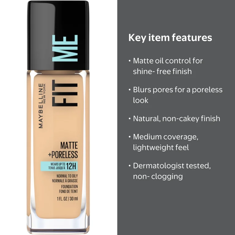 Maybelline, Liquid Foundation, 128 Warm Nude, Matte Poreless, 1 fl