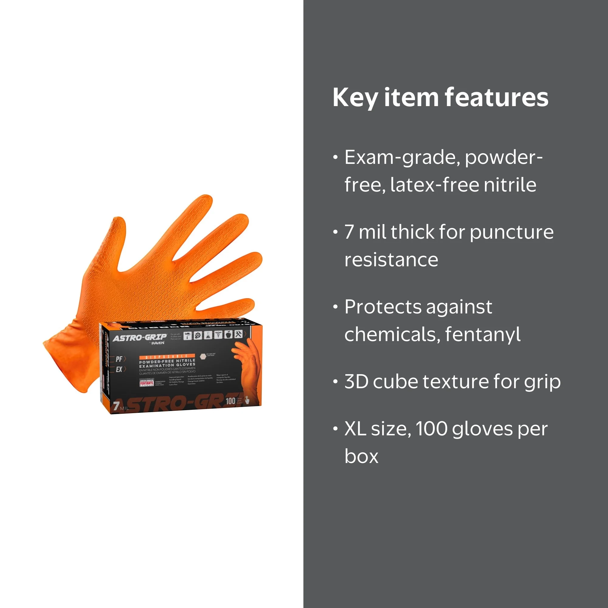 SAS Astro-Grip 66474 Powder-Free Exam Grade Nitrile Gloves, 7 Mil