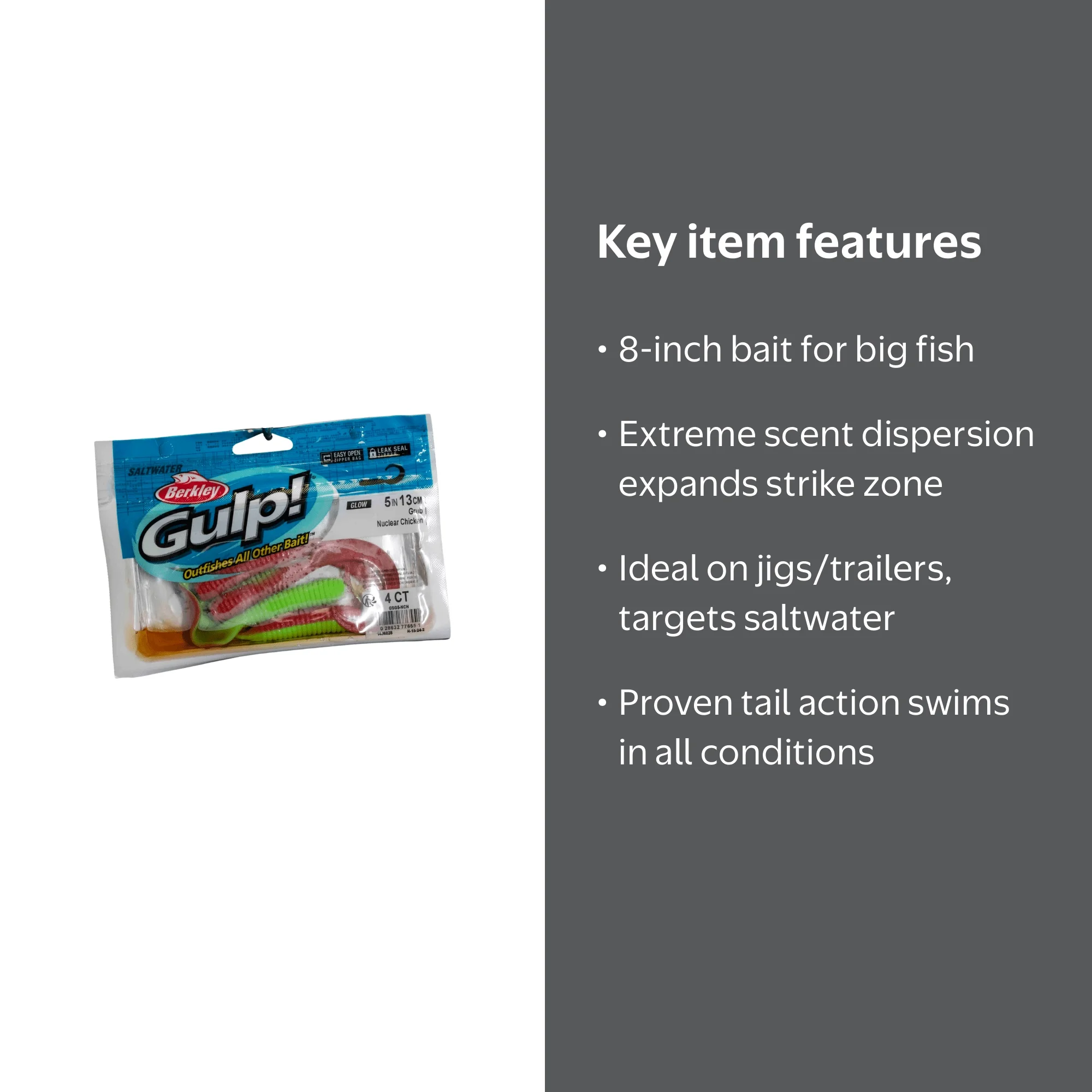 Berkley Gulp! Saltwater Grub Soft Bait, Nuclear Chicken - Walmart.com