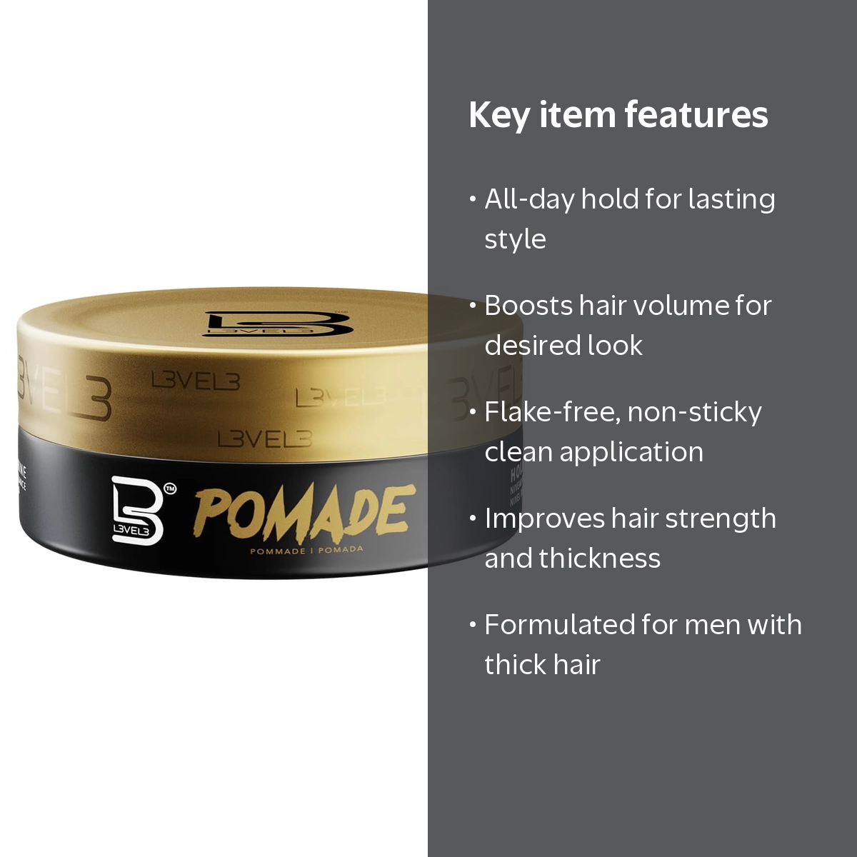 L3VEL3, Hair Styling Pomade, 150ml, Brilliant Shine & Hold