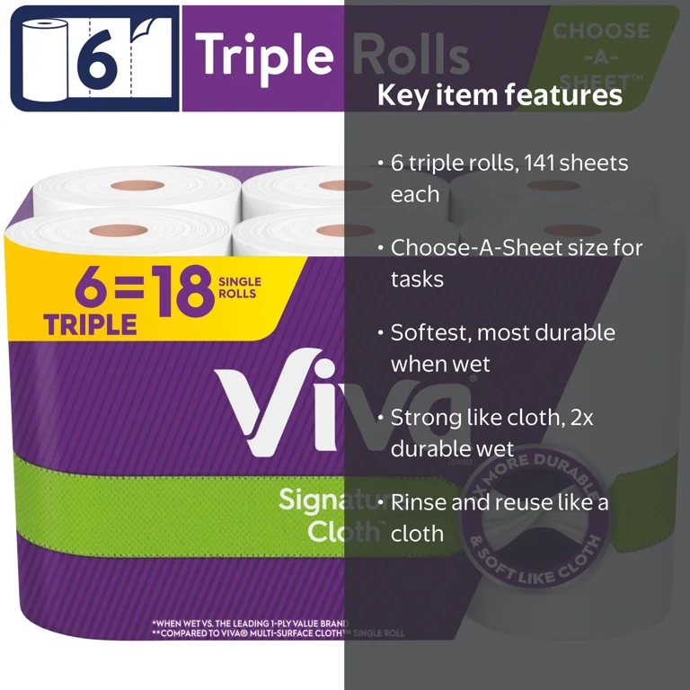 Viva Signature Cloth Select-a-Size Paper Towels, 6 Triple Rolls