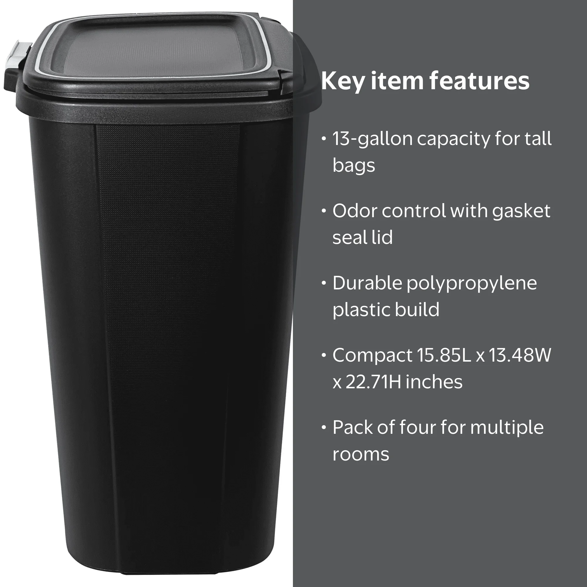 Hefty 13 Gal Odor Block Touch Top Kitchen Durable Trash Can, 4