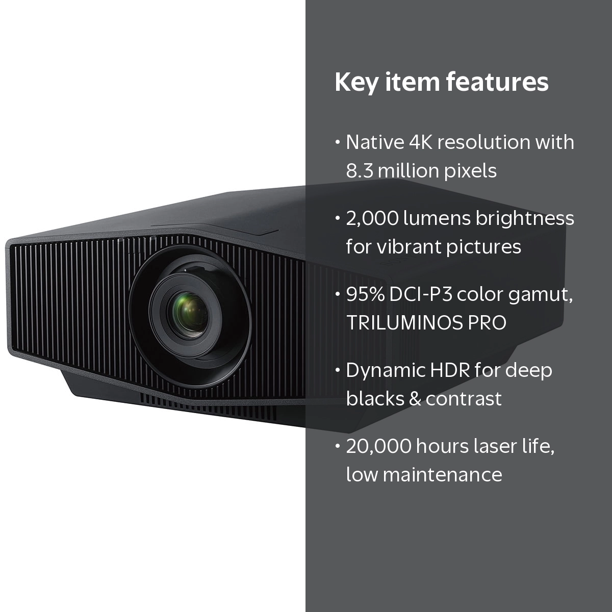 Sony, Home Theater Projector, 4K HDR Laser, Black, 8.3 Million