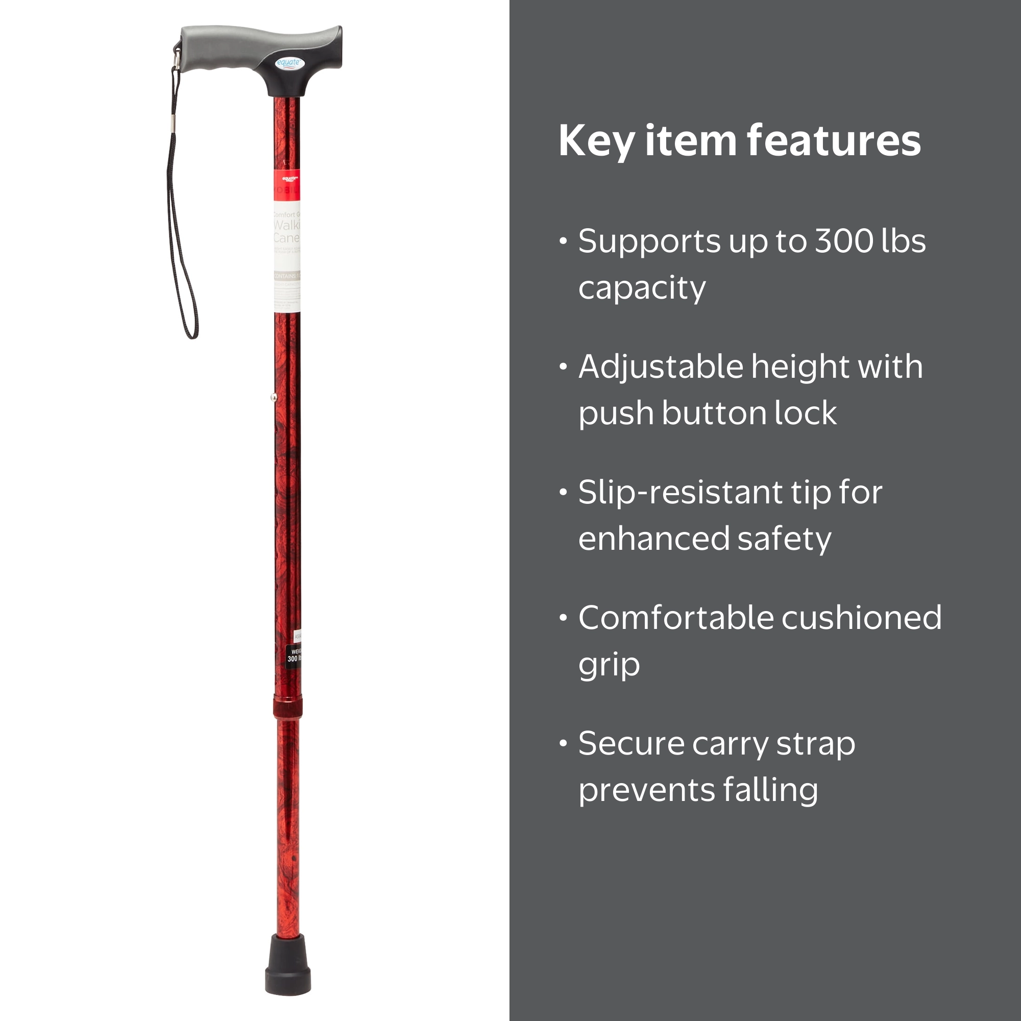 Equate Mobility Comfort Grip Walking Cane for Adults and Seniors