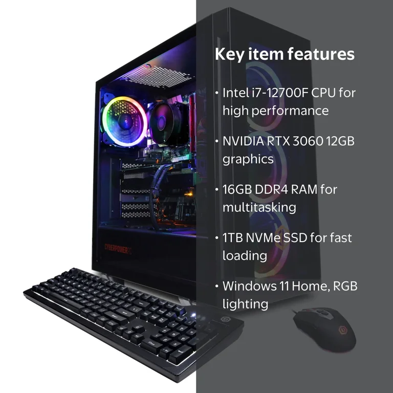 CyberPowerPC, Gaming PC, GXiVR8040A12, Intel Core i7-12700F
