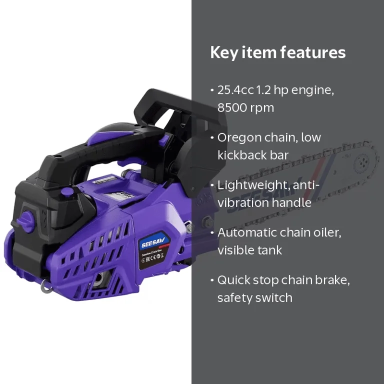 12-Inch 25CC Gas Chainsaw, Handle Lightweight 2-Stroke Cordless