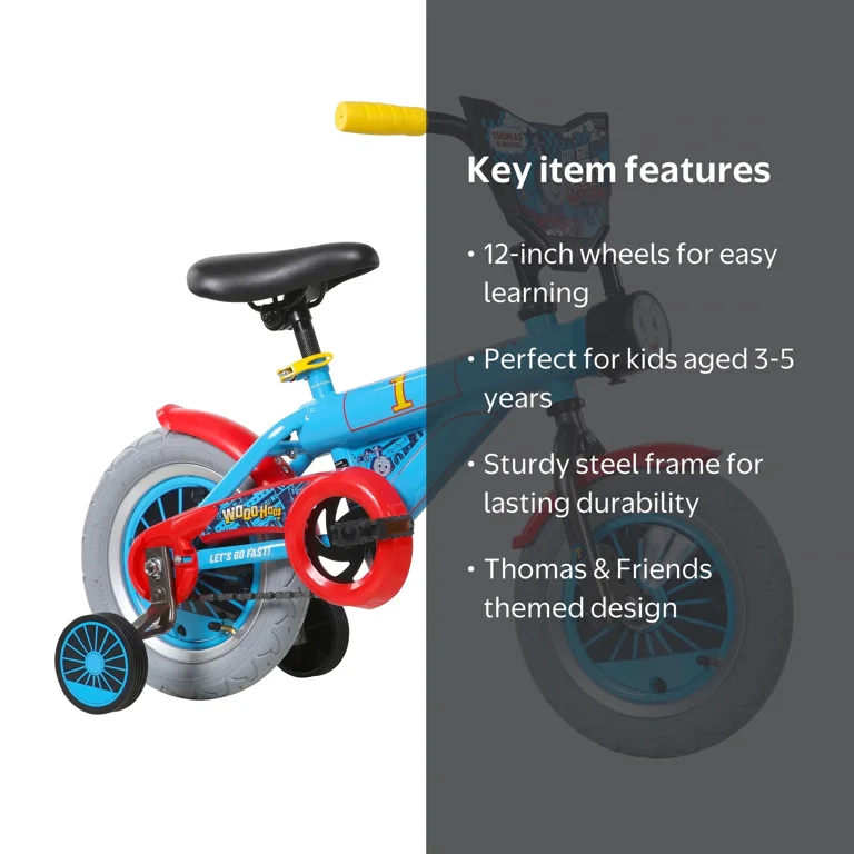 Thomas & Friends, Boys Bike, 12 inch, Adjustable Training Wheels