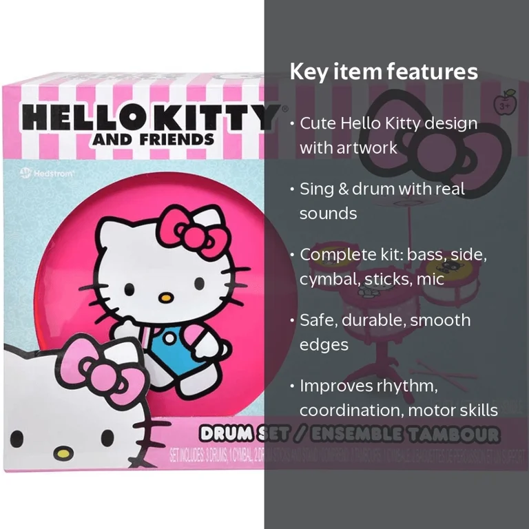 Hello Kitty Drum Music Set – Cute Kids Musical Instrument Toy for Hello Kitty Drum Music Set – Cute Kids Musical Instrument Toy for