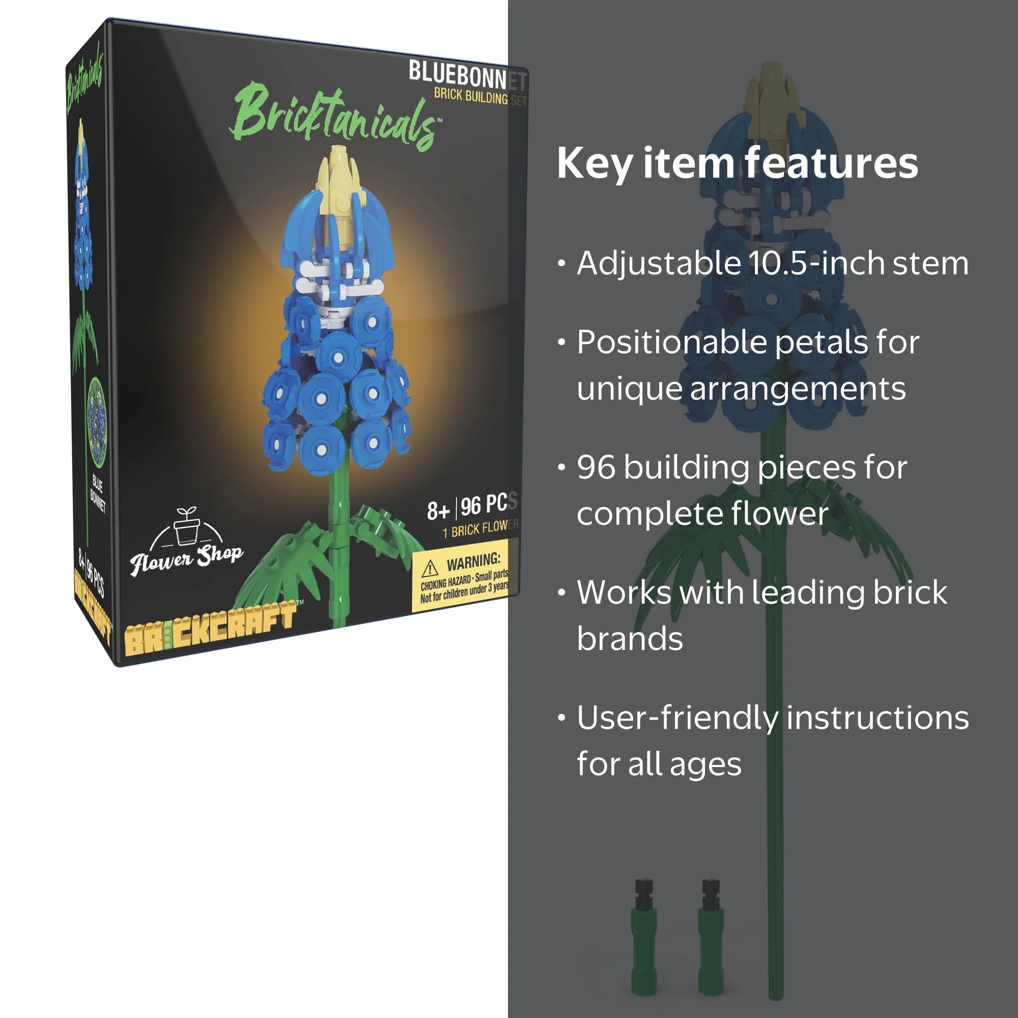 Brickcraft Bricktanicals Bluebonnet Building Kit 96-Piece Set