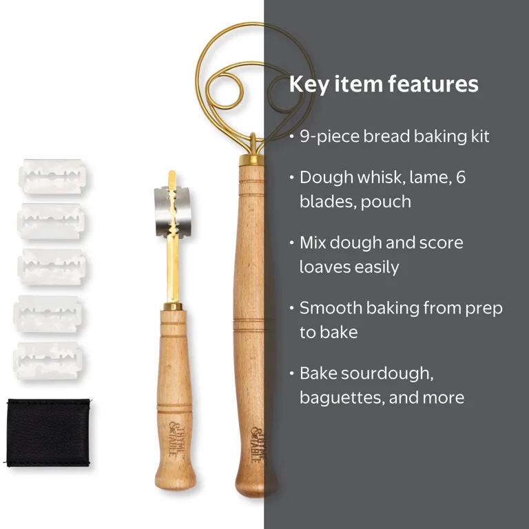 Thyme & Table Bread Kit with Dough Whisk and Bread Lame for