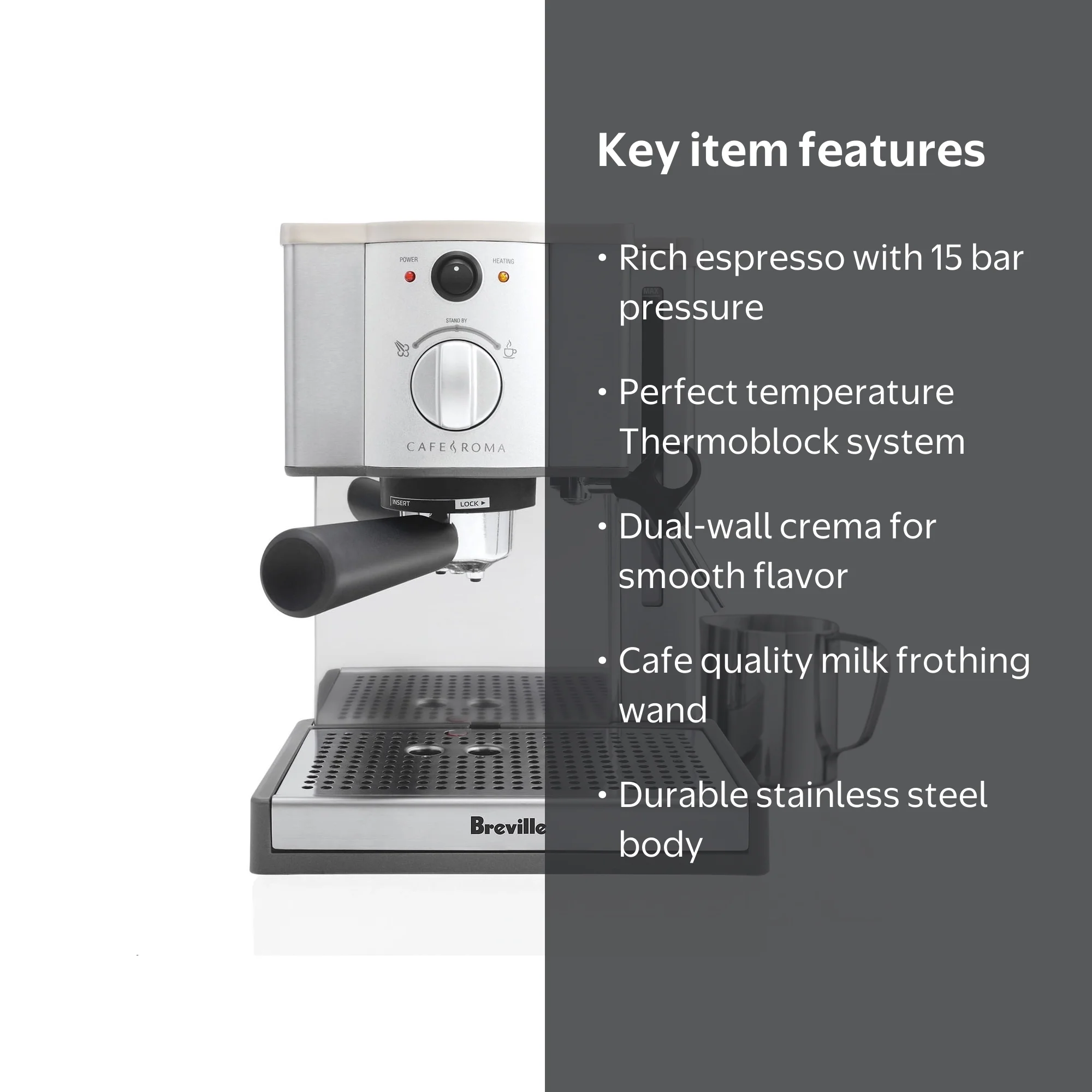 Breville ESP8XL Cafe Roma Stainless Espresso Machine, Barista