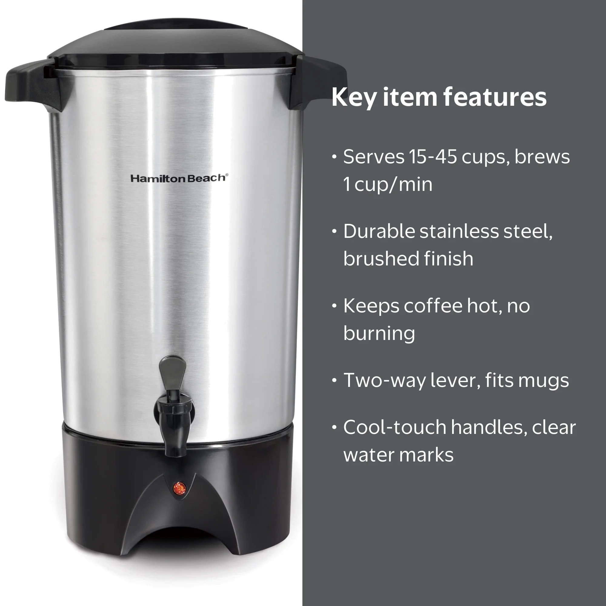 Hamilton Beach Large Stainless Steel Fast Coffee Maker, 45 Cup Urn