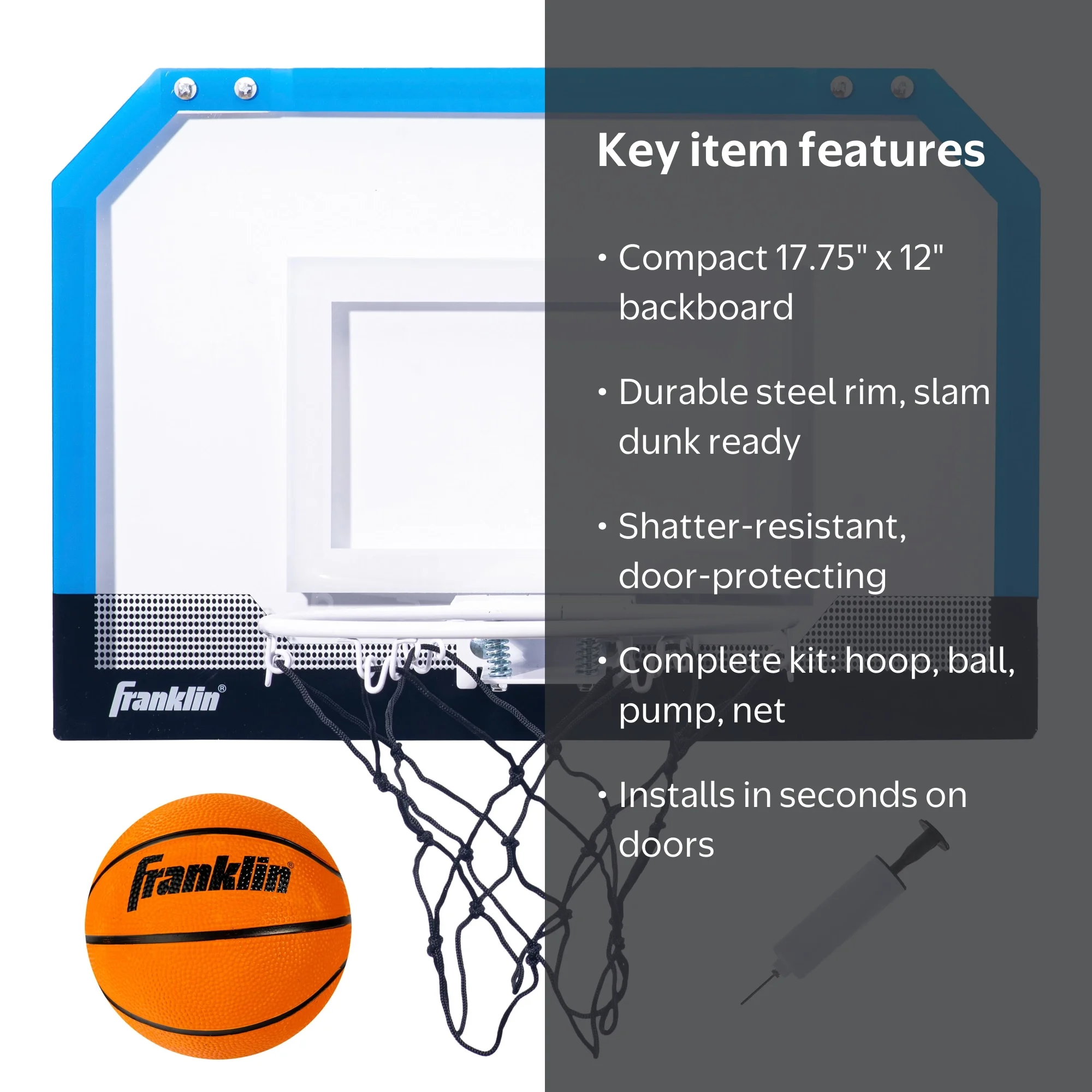 Franklin Sports Over the Door Mini Basketball Hoop + Ball Set