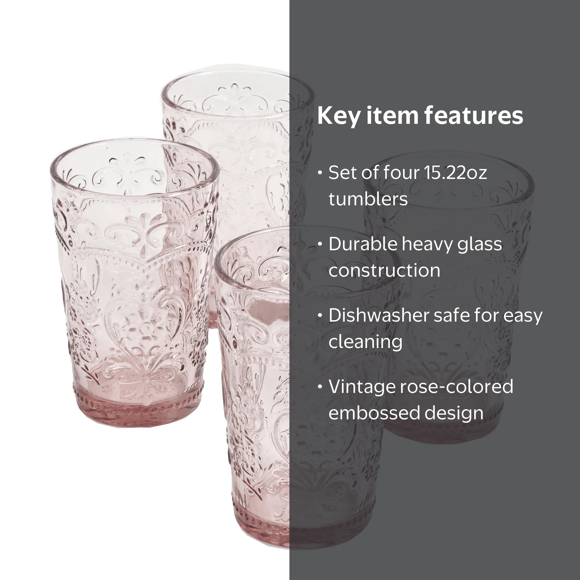 The Pioneer Woman Amelia Pink 15.22-Ounce Glass Tumblers, Set of 4