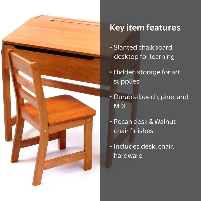Lipper International Child's Slanted Top Desk & Chair- Pecan