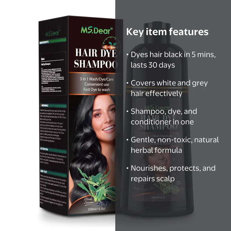 LETIGO Hair Dye Shampoo, 500ml, Black Hair Coloring for Grey Hair