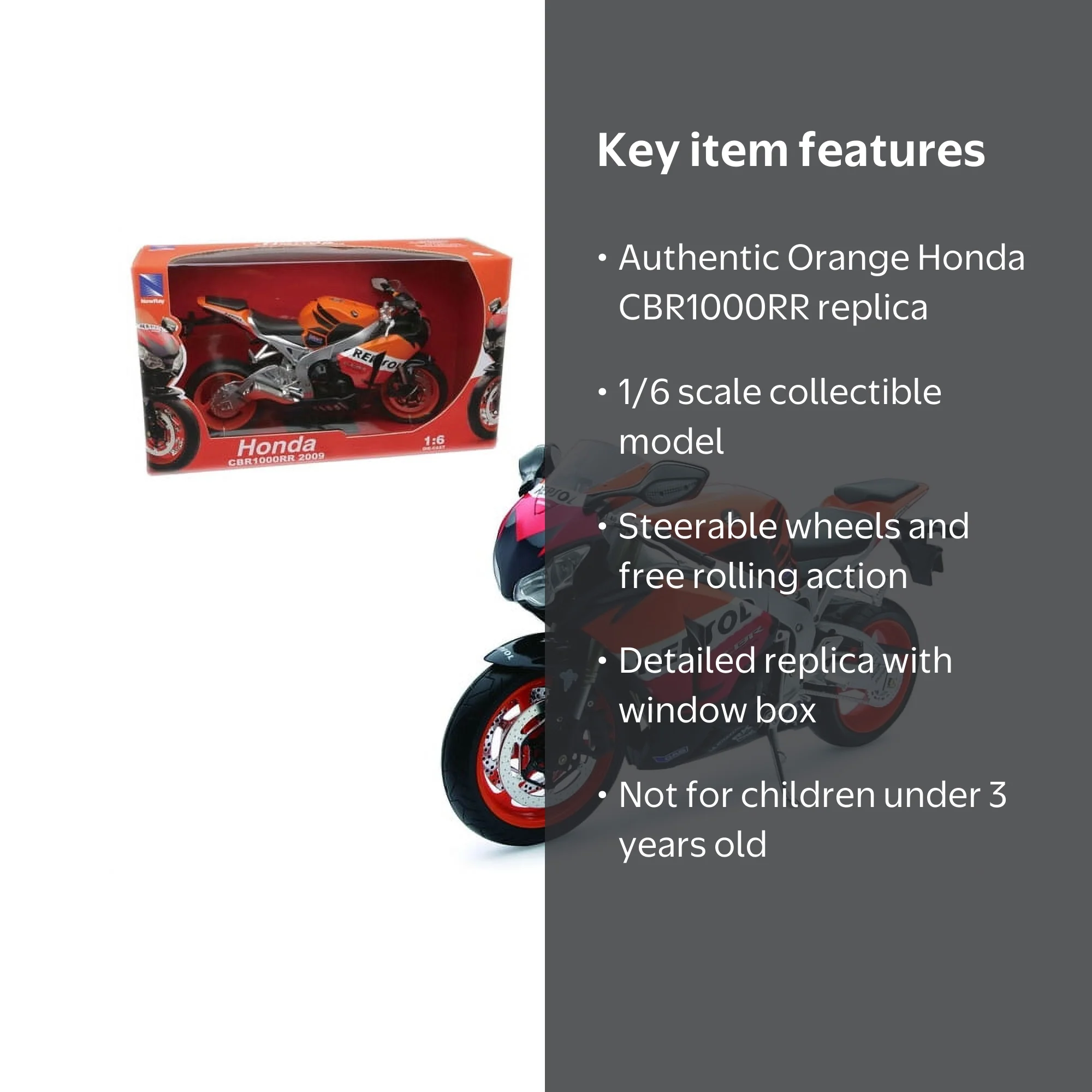 1:6 HONDA CBR1000RR (REPSOL) STREET BIKE MODEL\TOY - Walmart.com