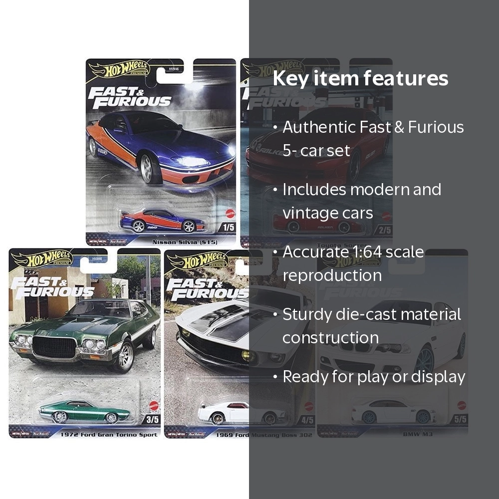 Hot Wheels Fast & Furious Die-Cast Cars Set, 2024 Premium Wave F