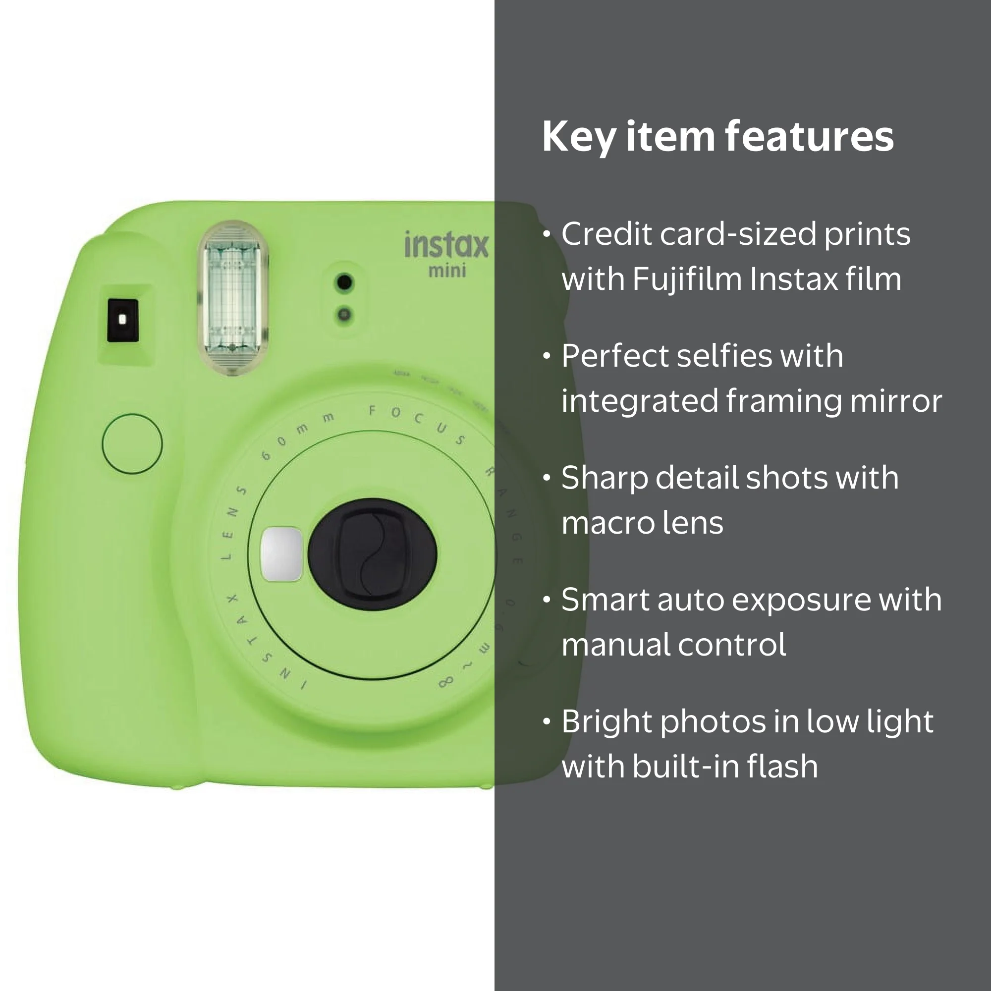 Fujifilm Instax Mini 9 Instant Camera, Lime Green, Accepts Instax