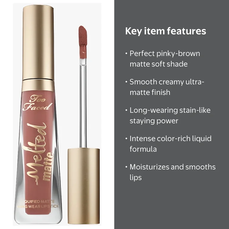 Too Faced Melted Matte Liquid Lipstick, Sell Out Color, Soft Pinky