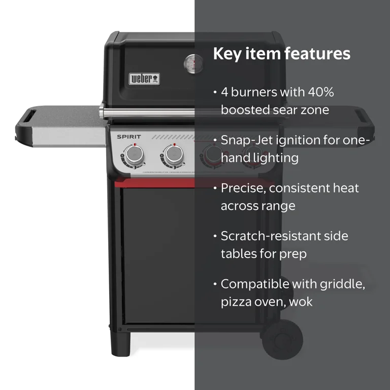 Weber, Gas Grill, E-425 4 Burner Propane, Black with Sear Zone