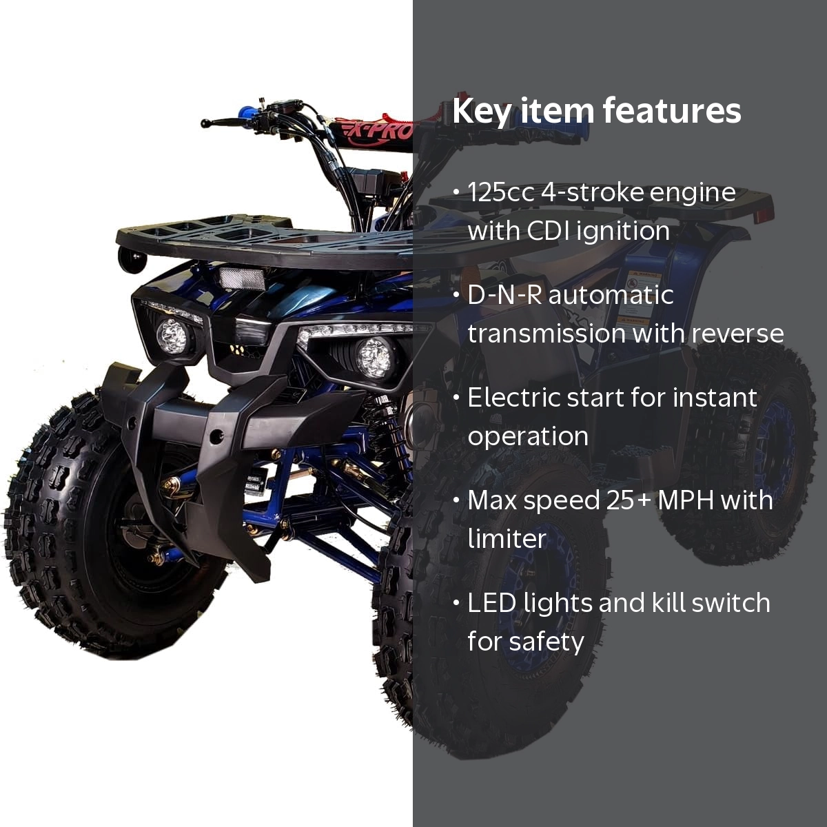 X-Pro Orca 125cc Gas ATV, Automatic Transmission, Reverse, LED