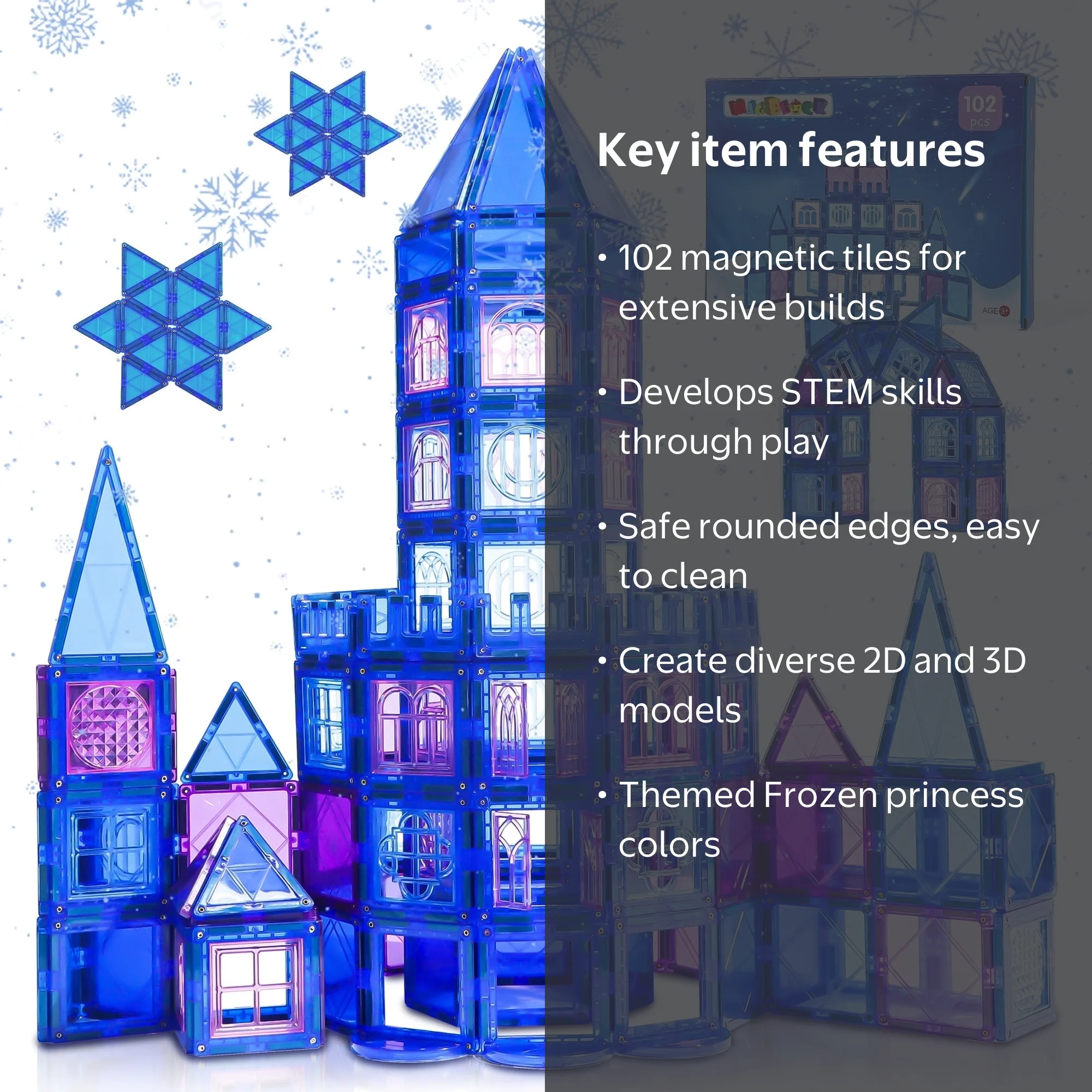 Magblock, Magnetic Tiles Stem Toys, 102-piece Frozen Set, for Kids