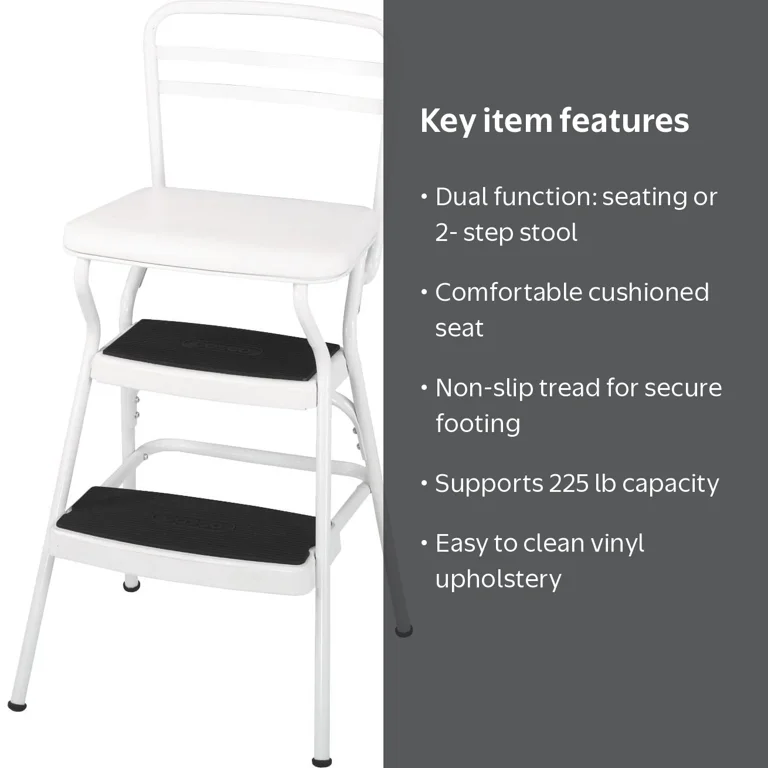 COSCO Stylaire Retro Chair + Steel Step Stool, Vinyl Flip-Up Seat