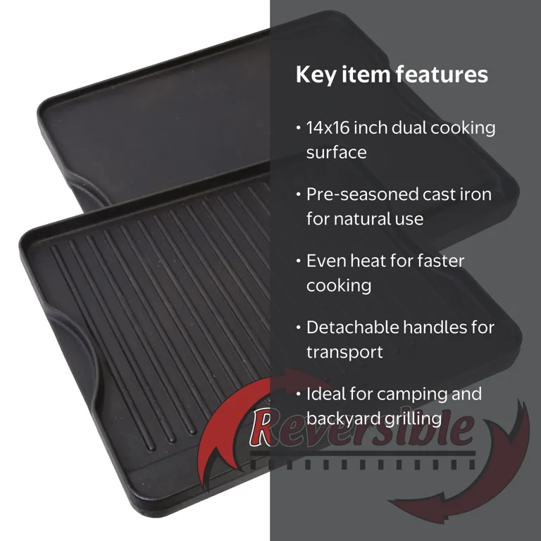 Camp Chef Cast Iron Reversible Griddle & Grill Cook Top, 14x16