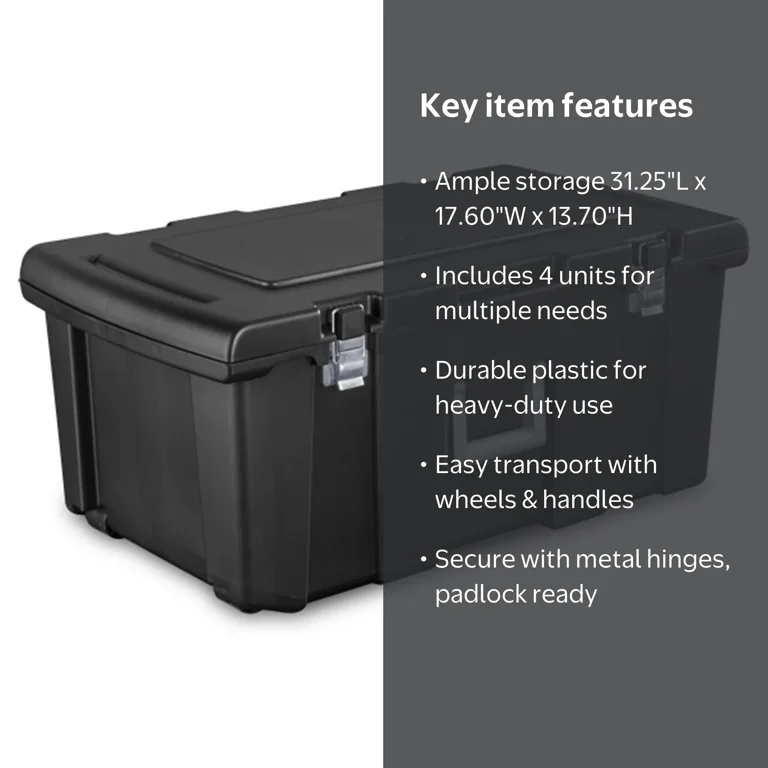 Sterilite, Footlocker Utility Storage Container, 4 Pack, Wheeled