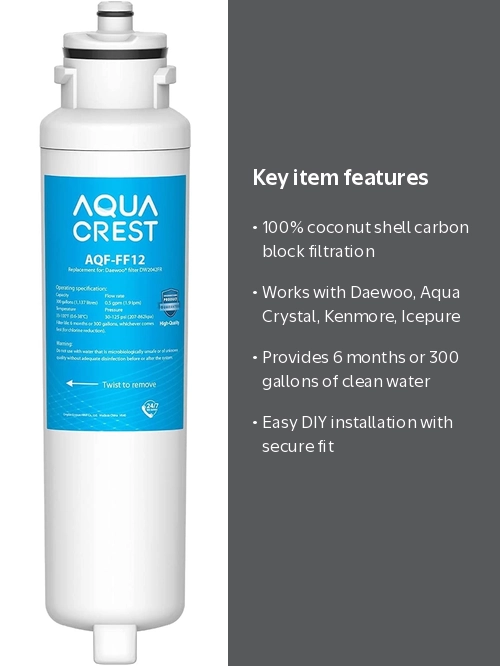 AQUACREST DW2042FR-09 Refrigerator Water Filter, Compatible with