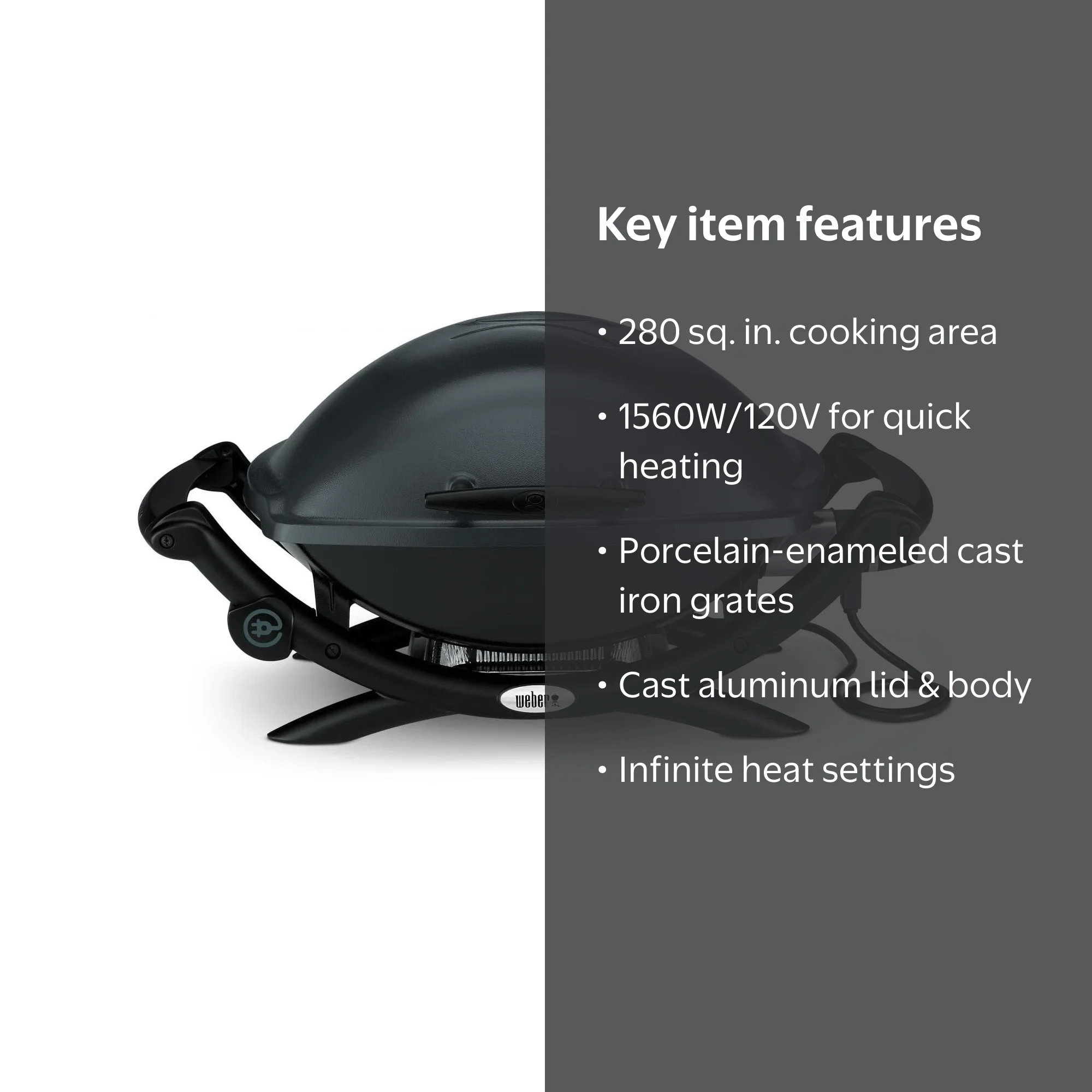 Weber Q 2400 BBQ Portable 1560 Watt Electric Grill - Dark Gray