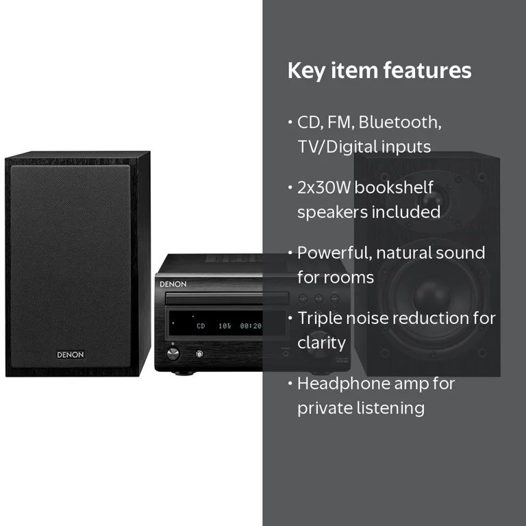 Denon, Hi-Fi System, Bluetooth, CD, FM Tuner, Black - Walmart.com