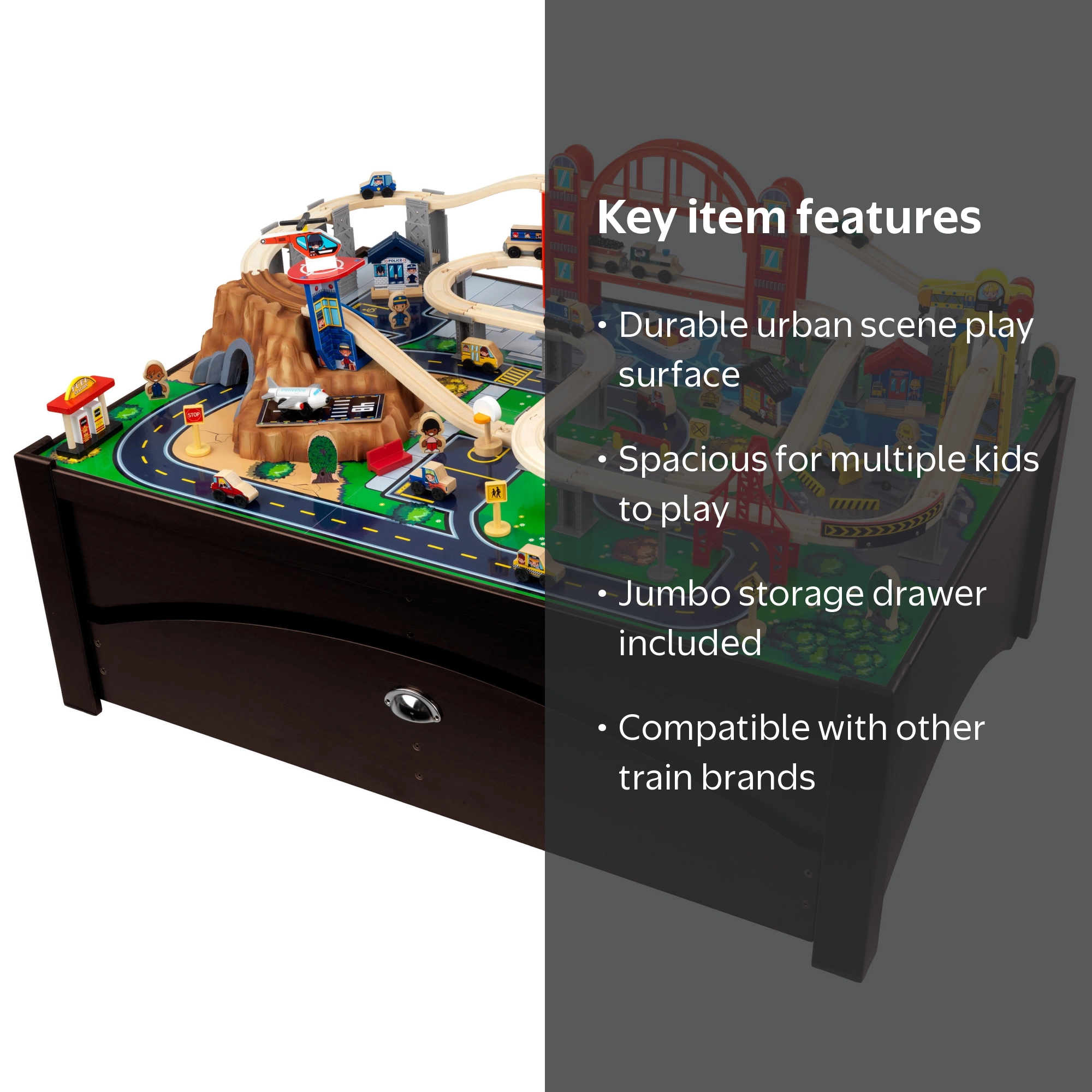 KidKraft Metropolis Wooden Train Set and Table, 100 Pieces