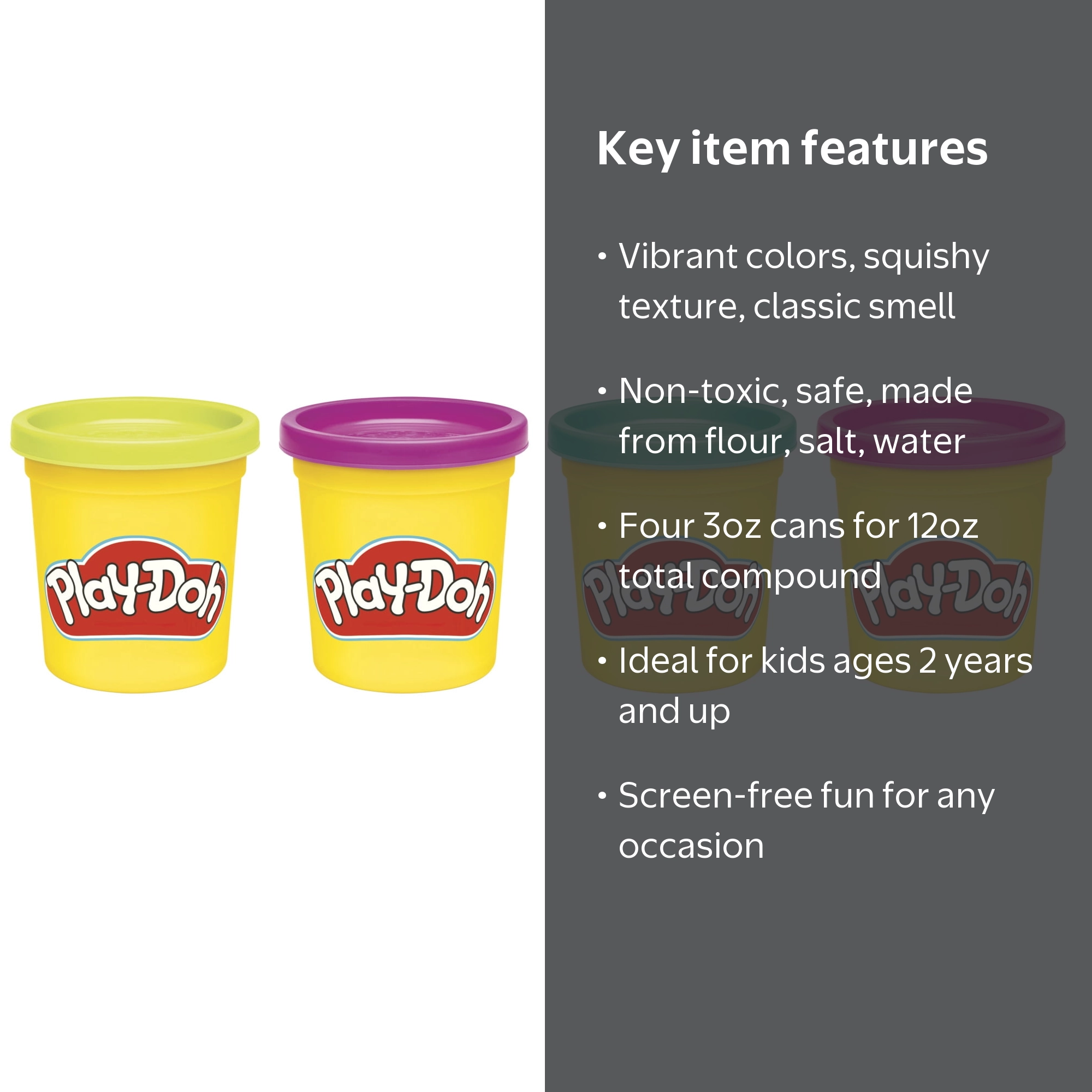 Play-Doh 4-Pack Vibrant Colors Modeling Compound, 3 oz Cans