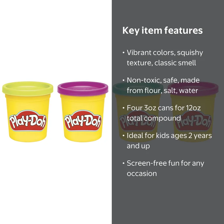 Play-Doh 4-Pack Vibrant Colors Modeling Compound, 3 oz Cans