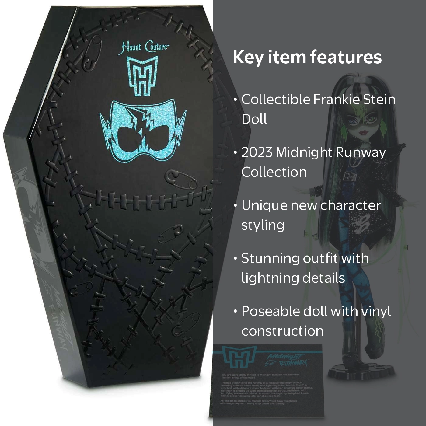Monster High Poseable Dolls, Vinyl, Midnight Runway Frankie Stein