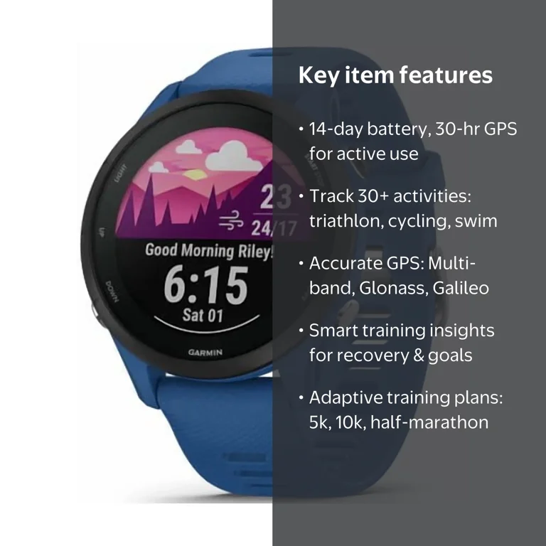 GARMIN, GPS Running Smartwatch, Forerunner 255, Tidal Blue