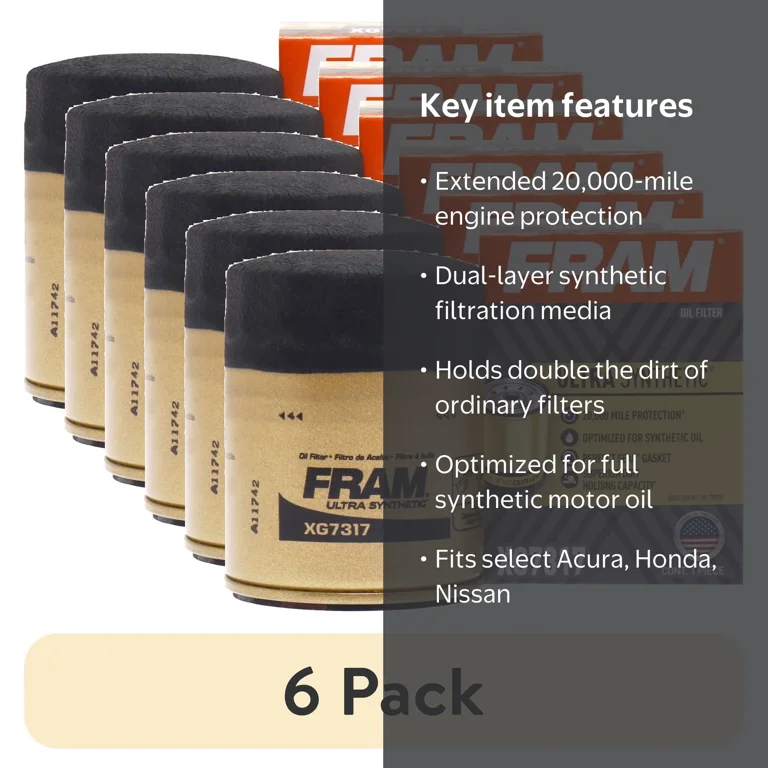 6 pack) FRAM Ultra Synthetic Oil Filter, XG7317, 20K mile
