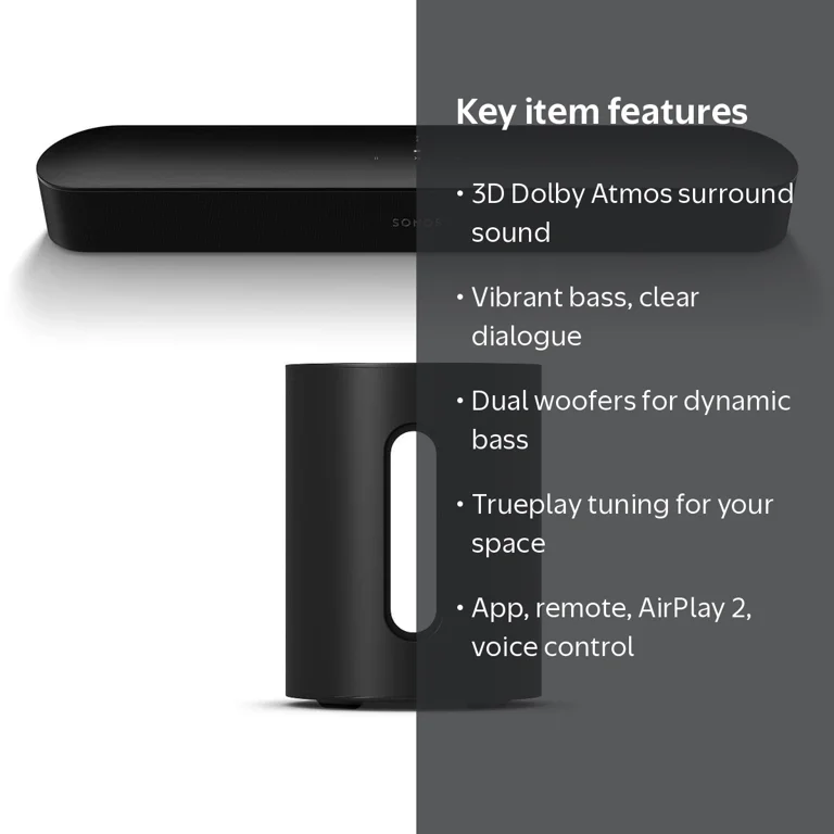 Sonos Beam (Gen 2) and Sub Mini Wireless Subwoofer (Black