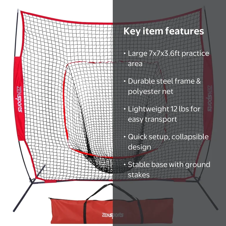 ZenSports, Portable Baseball Practice Net, 7x7FT, Softball Hitting