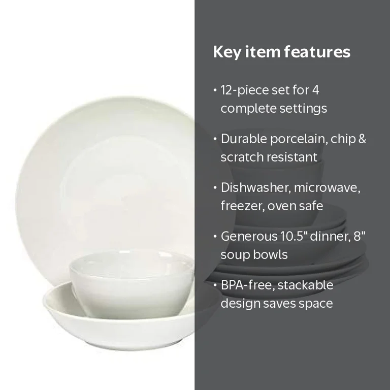 Denmark Tools For Cooks, Dinnerware Set, 12PC, White porcelain for