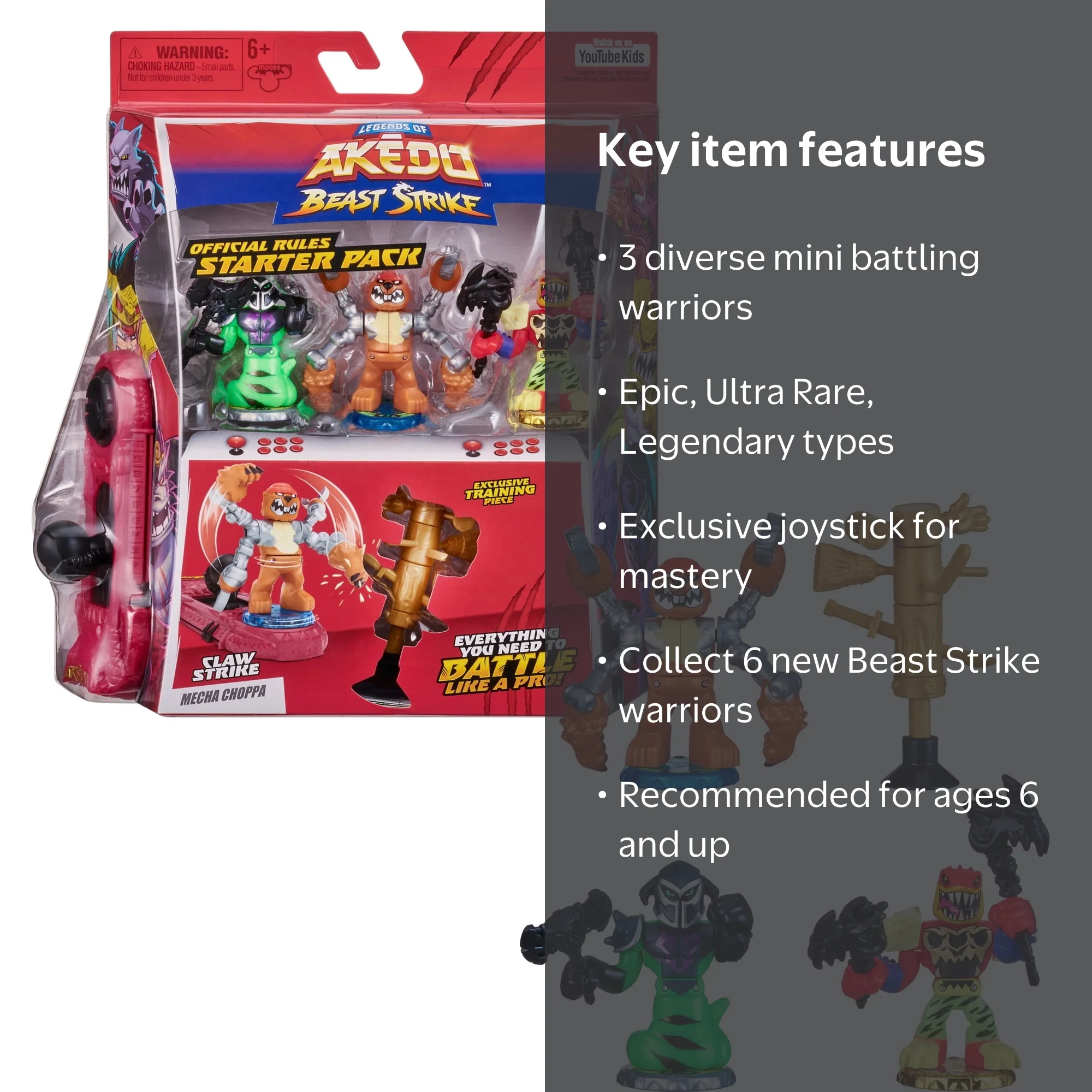 AKEDO Beast Claw Strike 3pk Mini Warriors with Controller, Ages 6+