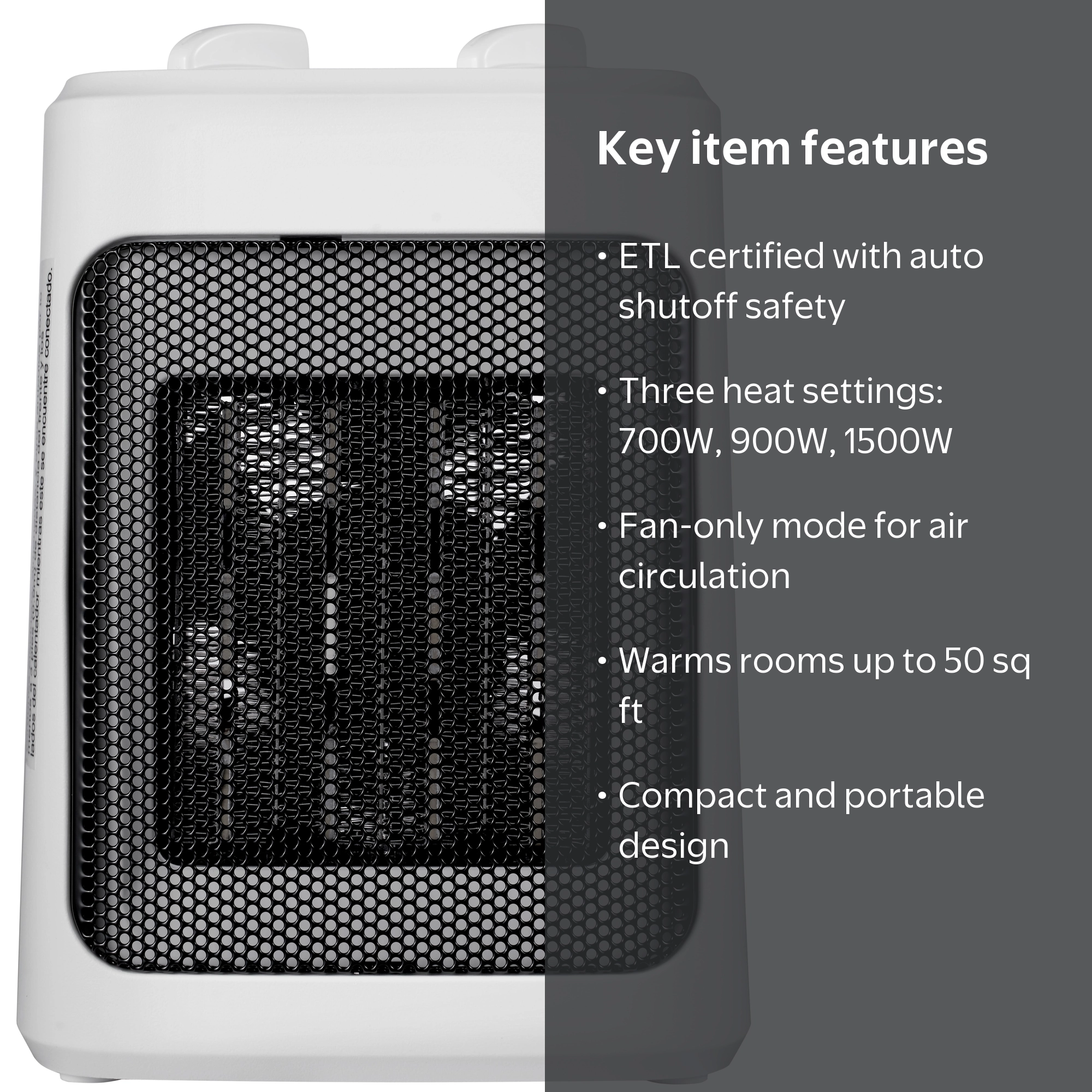 Mainstays 1500W Ceramic Fan-Force Electric Space Heater, White