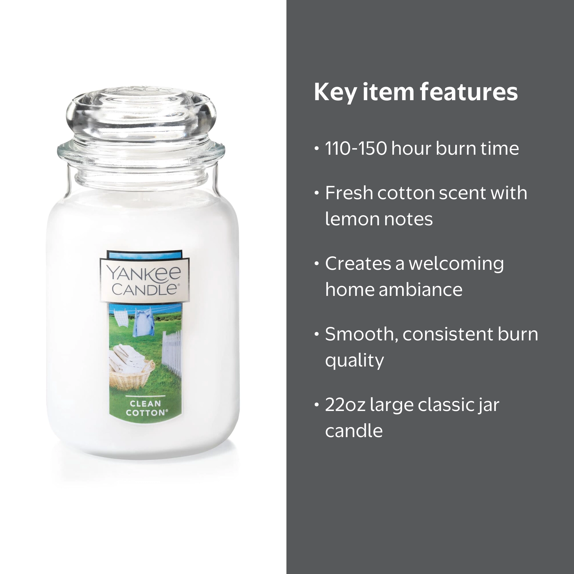 Yankee Candle, Large Jar Candle, 22 oz, Clean Cotton® - Walmart.com