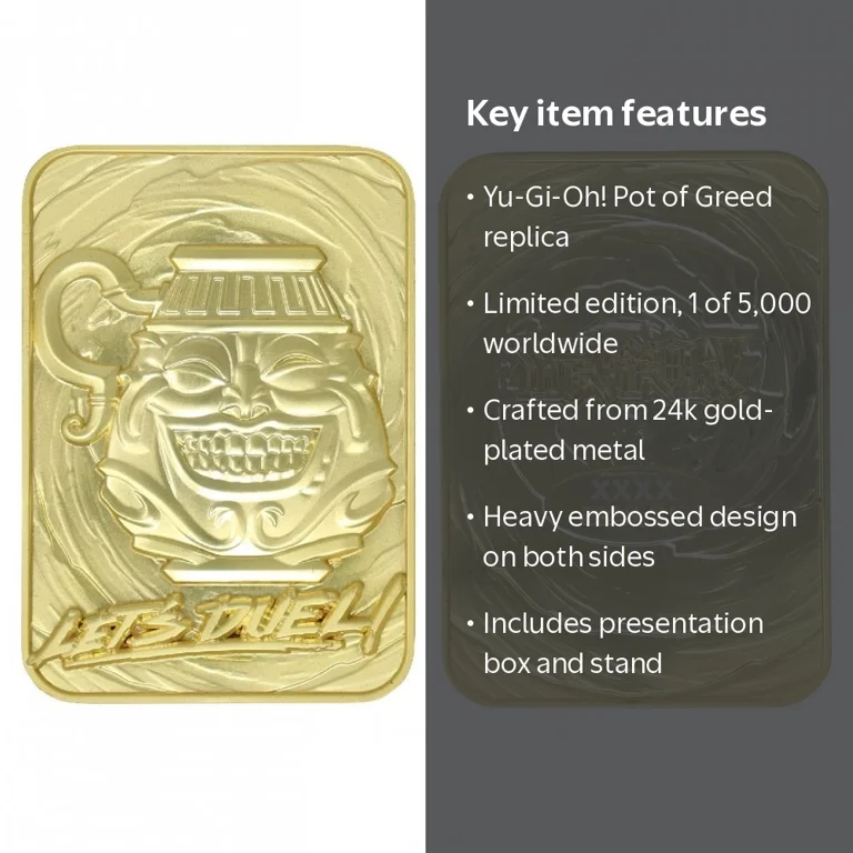 Yu-Gi-Oh! Limited Edition 24k Gold Plated Pot of Greed Metal Card