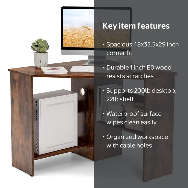 Costway Corner Computer Desk Triangle Writing Workstation w